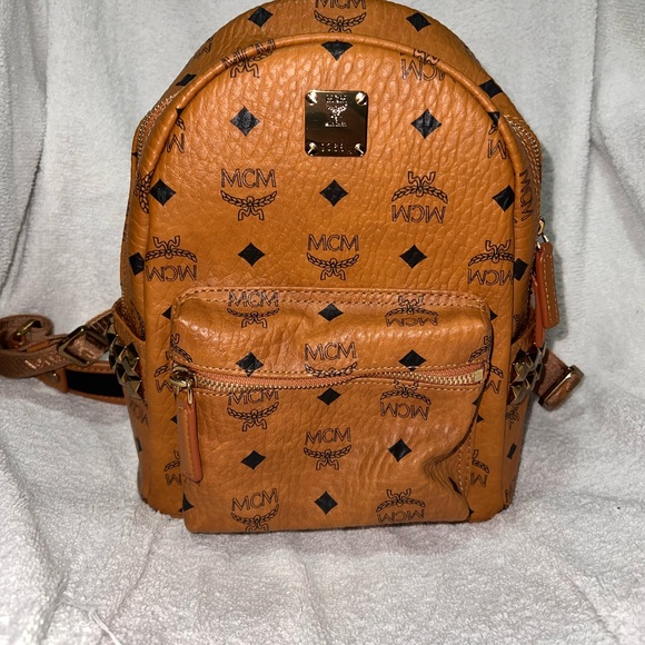MCM Stark Side Studs Backpack in Visetos Cognac - Picture 1 of 9
